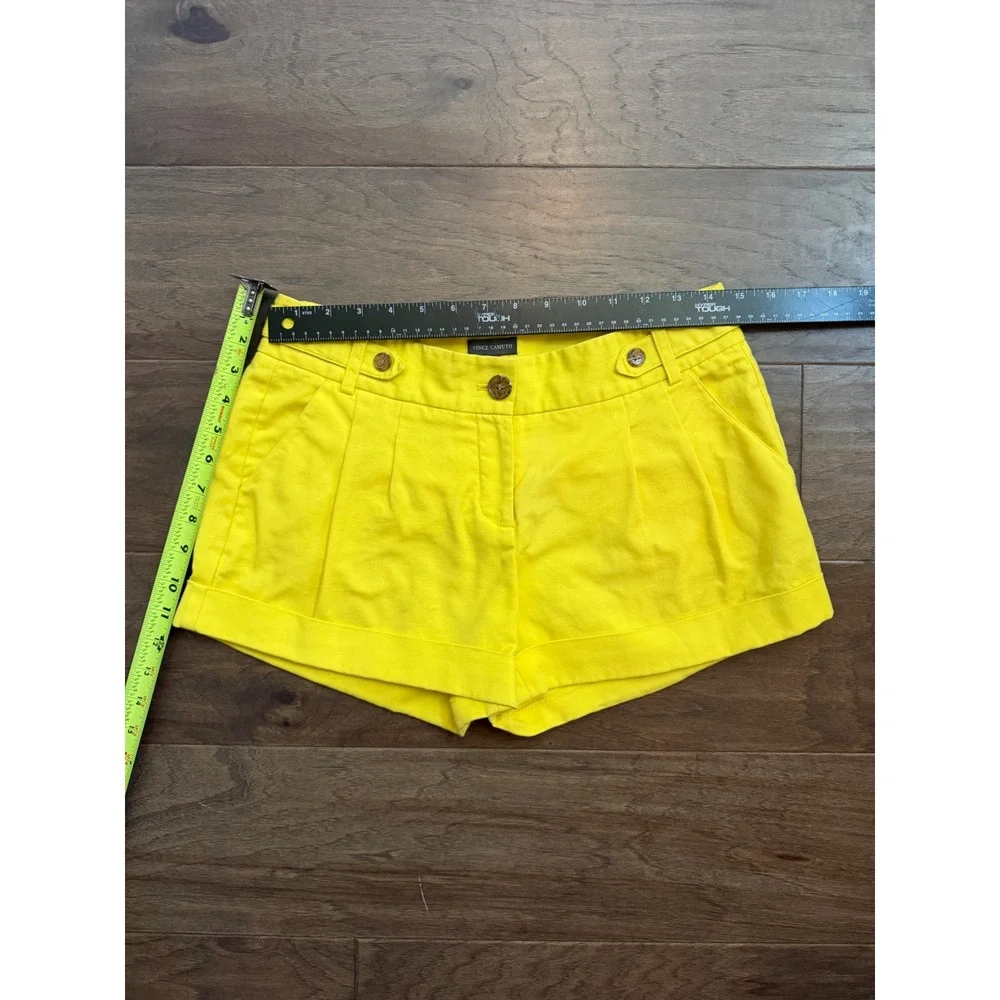 Vince Camuto Womens Yellow Pleated Cuffed Shorts Size 2 Mid Rise Solid Summer